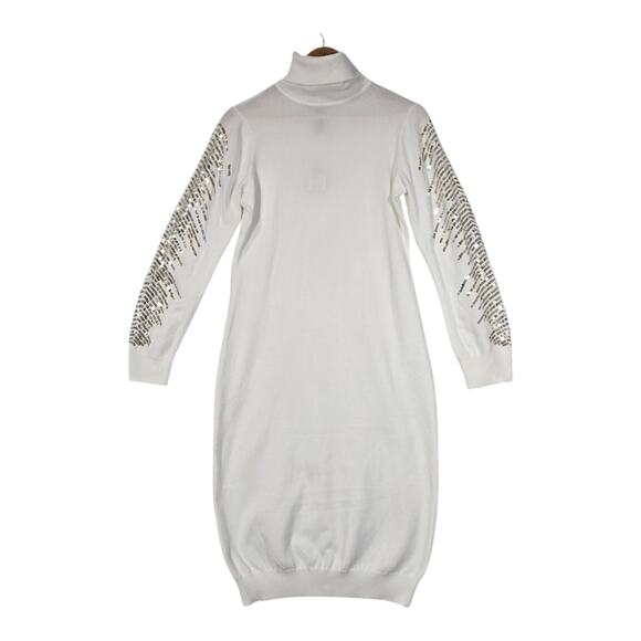 Ashley Stewart Sweater Dress Sz 12 White Turtleneck Long Sleeve Bling Sequins - Picture 1 of 11
